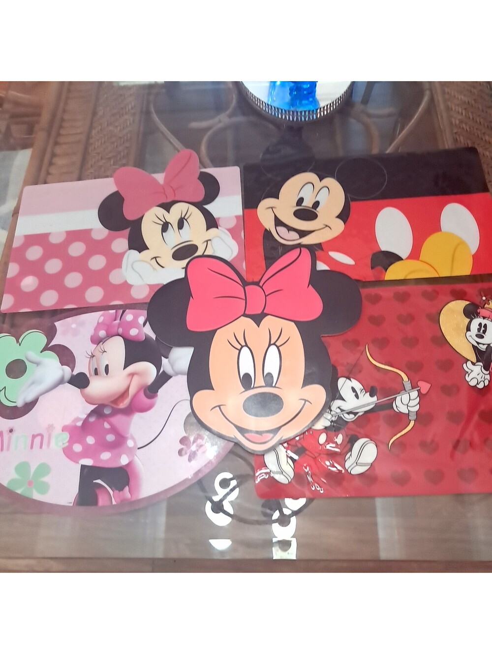 Disney Placemats set 5 Mickey Minnie Valentine's Day Meal Time Fun kids pink red